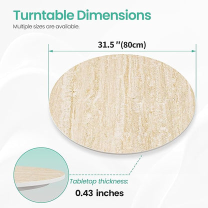 ZL ZELing 31.5" Lazy Susan Turntable – 360° Sinteredstone Silent Anti-Slip Turntable, Table Top Centerpiece for Kitchen, Pantry, Spice Rack, Refrigerator & Dining Table, Beige