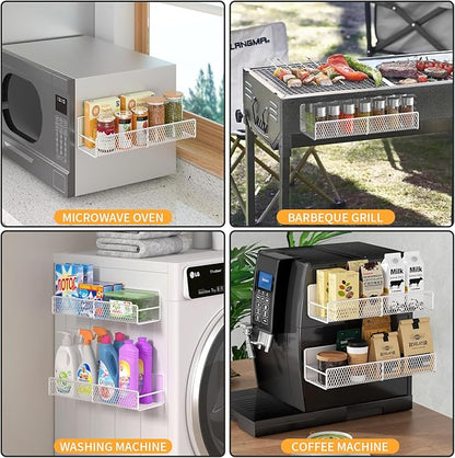 DTUQYX Magnetic Spice Rack for Refrigerator, 4 Pack 100% Metal Strong Magnet Fridge Shelves, Space Saving Spice Organizer, No Drilling Moveable Home Kitchen Laundry Room Storage Organization, White