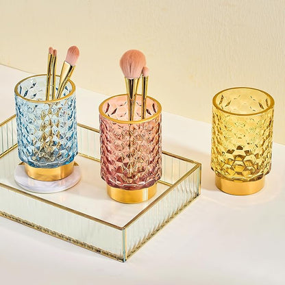 Makeup Brush Holder Organizer,Toothbrush Holders,Desk Pen Pencil Holder,Multifunctional Vintage Glass Brush Cup（A46-3-US）