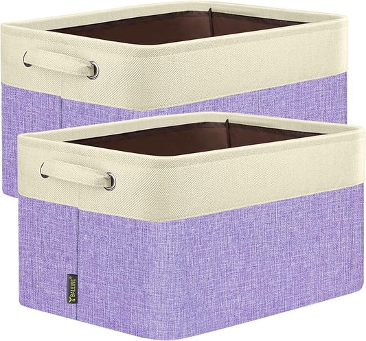 BALEINE 2 Pack Fabric Closet Storage Bins for Shelves, Linen Closet Organizers and Storage, Decorative Baskets for Organizing, Shelf, Clothes, Home, Office (Lavender, 12"x8"x8")
