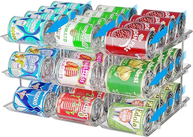 Stackable 3 Tiers Can Organizer Pantry and Automatic Soda Can Organizer for Refrigerator Can Dispenser