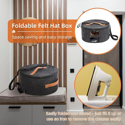 Hat Box, 15.7x7.8x15.75in, Foldable Storage Box with Lids for Women & Men, Travel Hat Boxes for Storage, Dark Gray