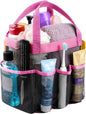 Lifewit Mesh Shower Caddy Portable for College Dorm Room Essentials with 7 Pockets, Freestanding Hanging Organizer Basket, Quick Dry Tote Bag for Camping, Bathroom, Beach, Travel, 1 Pack, Pink