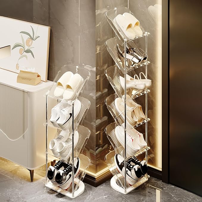 YYW Narrow Shoe Rack Vertical Shoes Rack for Entryway Corner Shoe Storage Organizer for Small Spaces Transparently Tall Slim Shoe Shelf for Front Door Entrance Living Room White 4 Layers