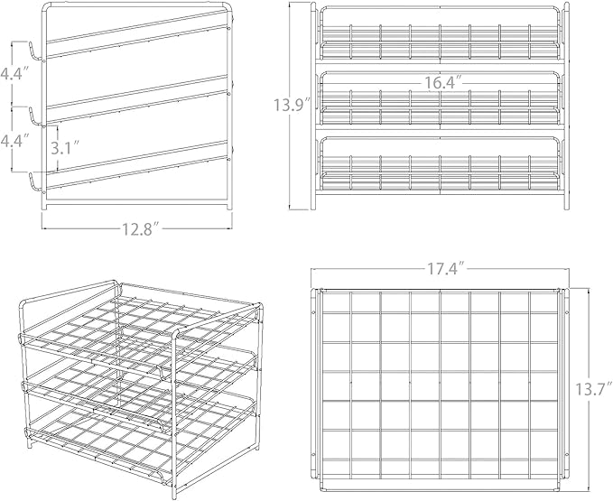 FixtureDisplays® Stackable Can Rack Organizer, Stackable Potato Chip Bag Storage Dispenser for Kitchen Cabinet or Pantry, Black 17.35" Wide x 12.8" Deep x 14" Tall 10145-2D