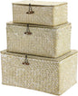 Hipiwe Set of 3 Wicker Storage Baskets with Lid - Large Handwoven Seagrass Shelf Basket Bins Rectangular Nesting Household Organizer Boxes for Shelf Closet Wardrobe Organizer, Whitewash