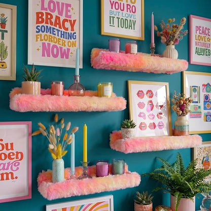 Fuzzy Orange Nail Polish Rack Wall Mounted Makeup Organizer, Soft Plush Decorative Floating Shelf for Lipstick, Skincare, Collectibles, Playful Room Decor for Girls, Vanity Storage for Bedroom Salon