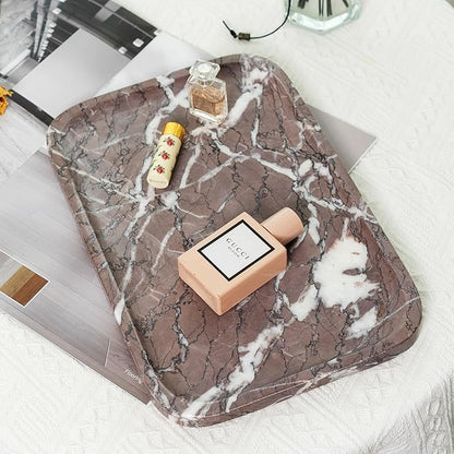 Koville Marble Tray, 12"x8" Marble Vanity Tray for Countertop Bathroom Kitchen Dresser, Decorative Catchall Trays for Perfume Jewelry, Rectangular Stone Serving Tray(Purple)