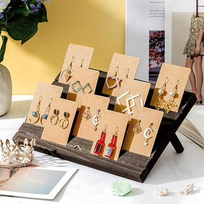 Marsui 62 Pcs Wood Earring Display Stand Earring Card Display 2 Sets of Holder with Cards Jewelry Stands for Selling
