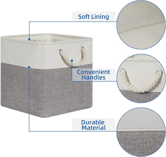 Temary Fabric Storage Baskets for Organizing, Grey Basket for Shelves, Collapsible Baskets with Handles for Shelves, Home, Closet (White&Gray)