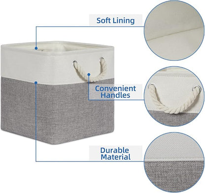 Temary Fabric Storage Baskets for Organizing, Grey Basket for Shelves, Collapsible Baskets with Handles for Shelves, Home, Closet (White&Gray)