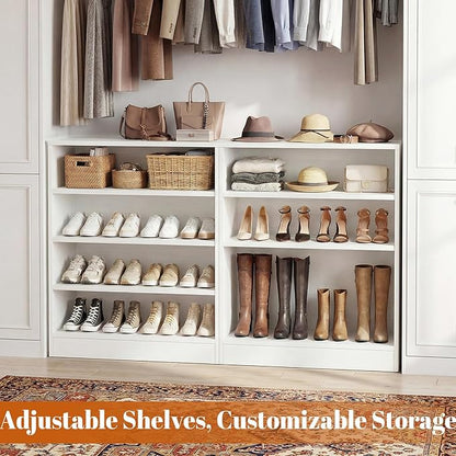 Homieasy Shoe Cabinet, 5-Tier Modern Wood Shoe Storage Organizer with 3 Adjustable Shelves for Entryway, Multi-Purpose Display Shelf & Storage Cabinet for Living Room, Bedroom, White