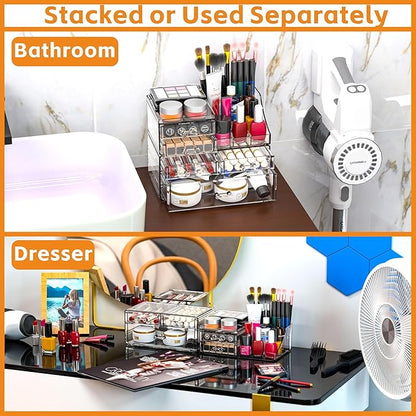 Cq acrylic Clear Make up Organizers for Vanity,Skincare Organizer With 5 Drawers for Dresser,Plastic Cute Desk Accessories Organization and Bathroom Organizers Storage Case Box for Beauty,Skin Care