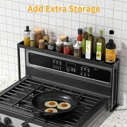Spice Rack Shelf for Kitchen Stove, Adjustable 27 to 33 Inch Spice Rack Organizer, 4 Level Adjustable Height Stove Top Shelf for Kitchen, Over the Stove Shelf for Curved Stove, Black
