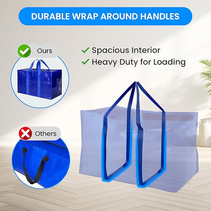 Simple Deluxe 10 Pack Moving Bags, Heavy Duty Storage Totes with Lids, Sturdy Handles& Zipper, Moving Boxes Alternative, Extra Large, for Clothes Packing, Moving Supplies, Blue