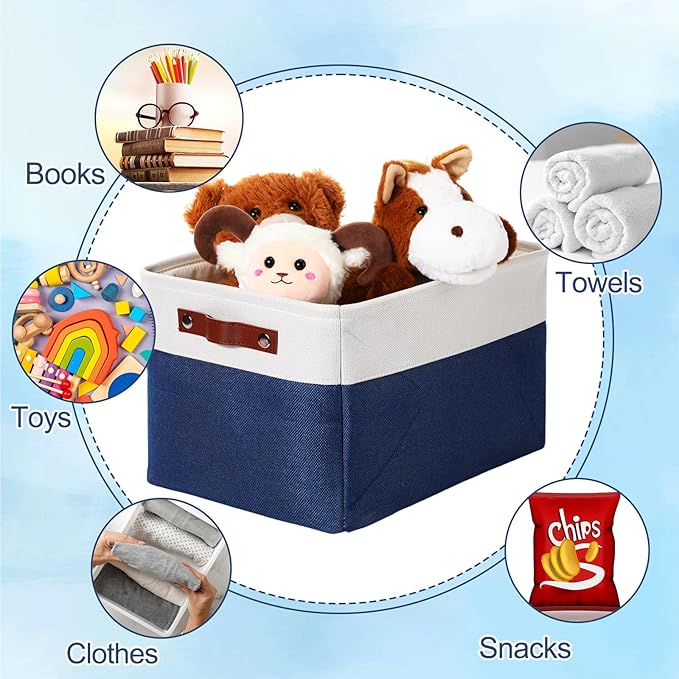 Uiifan 8 Pack 16 x 12 x 10 Inch Large Storage Baskets Collapsible Fabric Storage Cubes Bins with Handles for Shelves Closets Nursery Home Clothes Toys Organizers, Blue