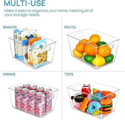 Vtopmart Clear Plastic Storage Bins, 6 PCS Pantry Organizer Bins with Handle for Refrigerator, Fridge, Cabinet, Kitchen, Countertops, Cupboard, Freezer Organization and Storage, Large