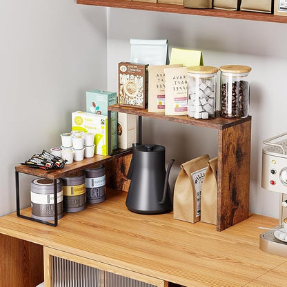 Kitchen Countertop Organizer, Spice Rack Cabinet Organizer Shelf Stackable Counter Corner Shelves Organization and Storage for Pantry, Counter top, Coffee Station Wood Rustic Brown
