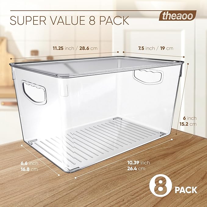 theaoo Large Stackable Refrigerator Organizer Bins AND Soda Can Dispenser for Refrigerator with Lids