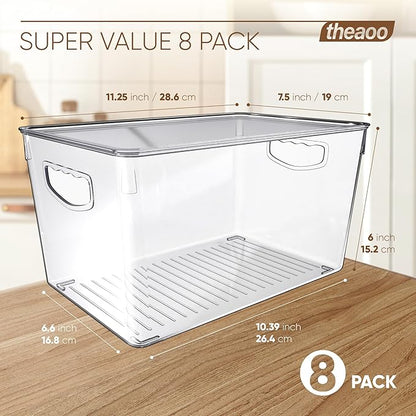 theaoo Large Stackable Refrigerator Organizer Bins AND Soda Can Dispenser for Refrigerator with Lids