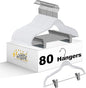 80 Pack White Quality Plastic Non Velvet Non-Flocked Thin Compact Coat Hangers with Metal Clips for Skirts Pants Blouses 360° Swivel Hook