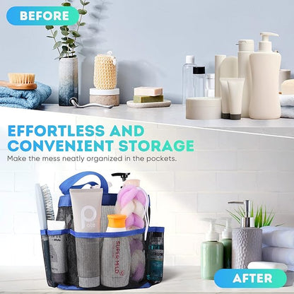 EUDELE Mesh Shower Caddy Portable for College Dorm Room Essentials,Shower Caddy Dorm with 8-Pocket Large Capacity for Beach,Swimming,Gym,Travel essentials, Blue