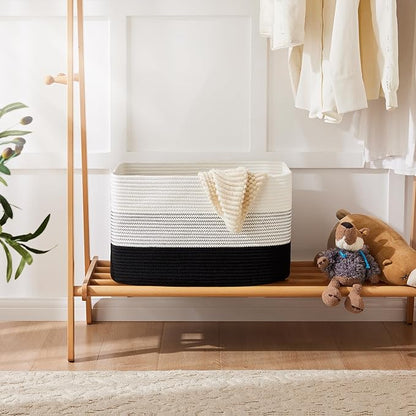 Artfeel Blanket Basket,Rectangle Woven Baskets for Storage,100L Laundry Basket for Decorative Nursery Blanket,Toys,Dirty Clothes and Magazine in Shelves,Baby Room,and Living Room