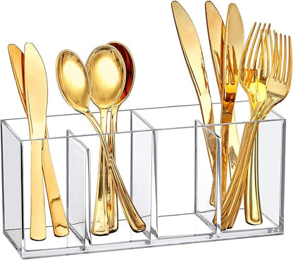Amazing Abby - Felicia - Plastic Flatware Organizer, 4-Compartment Utensil Holder (1-Pack), Paper Plate Holder, Cutlery and Silverware Storage for Countertop, Perfect for Home and Restaurant Use