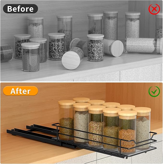 BOIVSHI Pull Out Spice Rack Organizer for Cabinet, Heavy Duty Slide Out Spice Rack Organizer for Kitchen Cabinets and Pantry, Fits Spices, Sauces, Canned Food (4.5''Wx10.5''Dx2.5''H)
