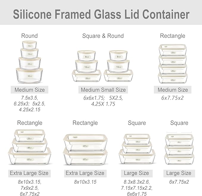 Urban Green Glass Food Container Set with Glass Lid, 4 Pack, Food Storage Containers Set, Airtight, LeakProof, 100% Plastic Free, Meal Prep Containers (White Color)