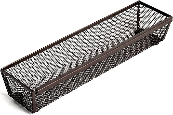 Smart Design Drawer Organizer - 12 x 3 Inch - Steel Metal Mesh Tray - with Interlocking Arm Connection - Utensils, Silverware, Organization - Kitchen - Bronze