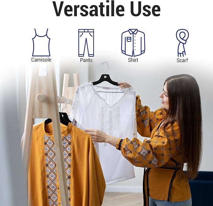 Victory Display Heavy Duty Plastic Black Hangers for Clothes | Slim Hangers with Swivel Hooks & Notched Shoulder for Closet | Durable, & Space-Saving for Clothing Storage Solution | 17inches | 25 Pack