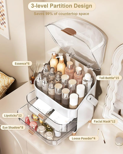 Makeup Organizer Countertop, Skincare Holder Bathroom Counter Organizer, Storage Box Cosmetic Display Cases, Teen Girl Gifts Make up Organizers for Vanity, Dresser (Sliver)