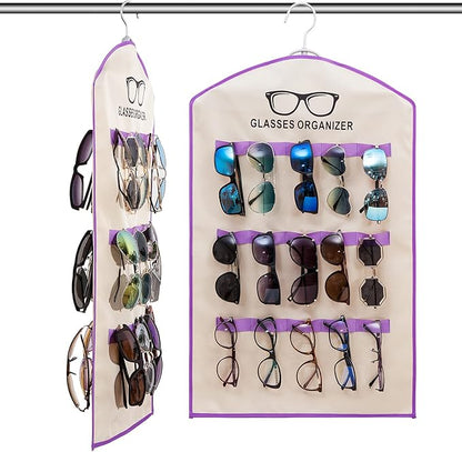 TRIUMPH VISION Hanging Sunglasses Organizer Eyeglasses Holder 30 Slots Glasses Display Eyewear for Closet Multiple Sun Glasses Wall Mounted Storage Foldable Travel