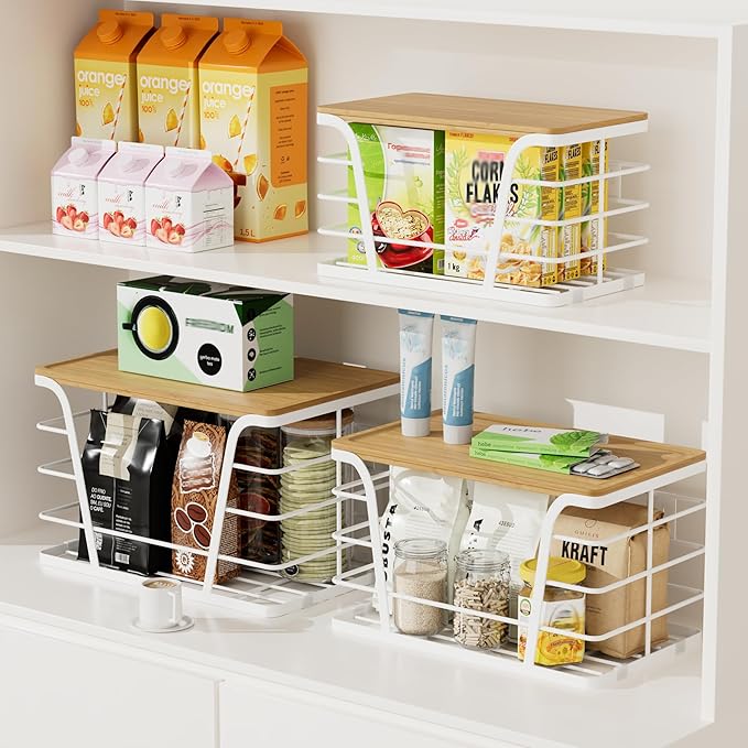 TIDIIABODE 3 Pack Trash Bag Holder Dispenser,Kitchen Organization and Storage, Stackable Storage Bins with Lids, White