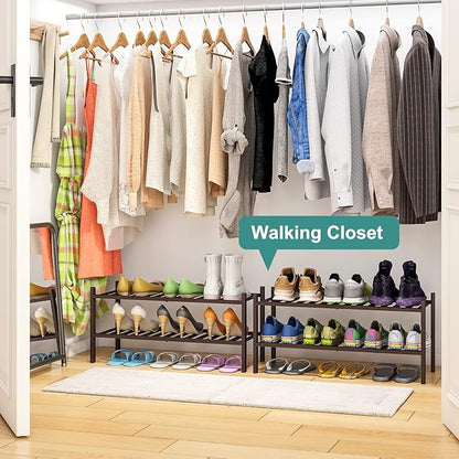 viewcare 2-Tier Shoe Rack for Entryway, Bamboo Shoe Rack for Closet, Free Standing Shoe Racks for Indoor Outdoor, Stackable Shoe Shelf Storage Organizer for Hallway Closet