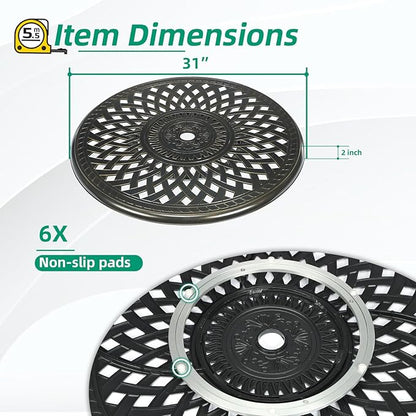 VIVIJASON 31" Cast Aluminum Lazy Susan Turntable, 360° Large Rotating Display Tray with Silent Bearings, Round Table Top Swivel Serving Plate with 2" Umbrella Hole for Outdoor Dining Table