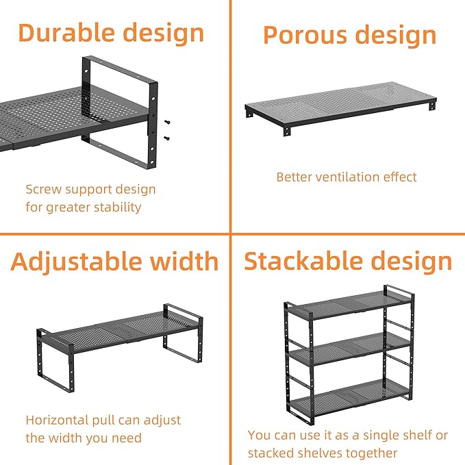 Multi-Functional Metal Shoe Rack,Expandable Adjustable Stackable Kitchen Organizer,Metal Shelf risers for cabinets, Kitchens and Closet, Bathroom(3Packs/White/Large)