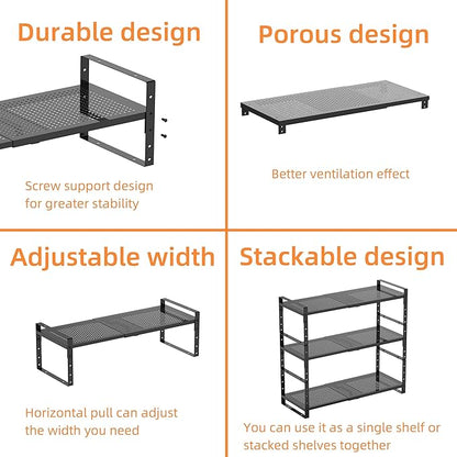 Multi-Functional Metal Shoe Rack,Expandable Adjustable Stackable Kitchen Organizer,Metal Shelf risers for cabinets, Kitchens and Closet, Bathroom(3Packs/White/Large)