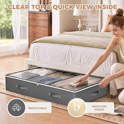 Budding Joy 60L Under Bed Storage Containers, Storage Bins with Clear Lids, Foldable Closet Organizers for Clothes, Blankets, Shoes, Bed Sheets, Comforter, Wrapping Paper, Home Dorm Storage