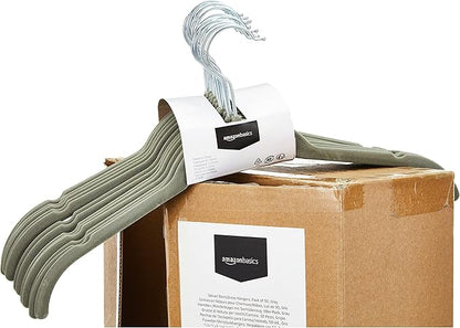 Amazon Basics Slim, Velvet, Non-Slip Shirt Clothes Hangers, Gray/Silver - Pack of 50