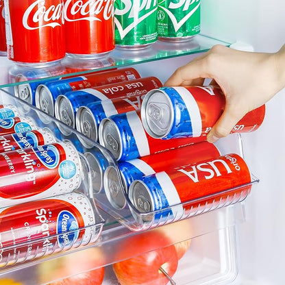 Puricon 4 Pack Refrigerator Organizer Bins Can Dispenser Storage Holder, Soda Beverage Canned Food Container Bin Clear Plastic Pantry Storage Rack for Fridge Kitchen Countertops Cabinets -Skinny Can