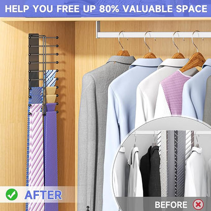 Tie Rack Wall Mounted, Tie Organizer for Men, Tie Rack Hanger for Closet Metal, Adhesive Tie Holder Organizer with 20 Hooks, Tie Storage for Wall Bedroom Living Room Dresser Room (Black)