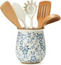 Utensil Holder for Kitchen Counter, Modern Farmhouse Cooking Utensil Holder and Crock Home Kitchen Decor, Ceramic Utensil Organizer for Spatula, Ladle, Eggbeater, Rolling Pin- Blue and White Porcelain