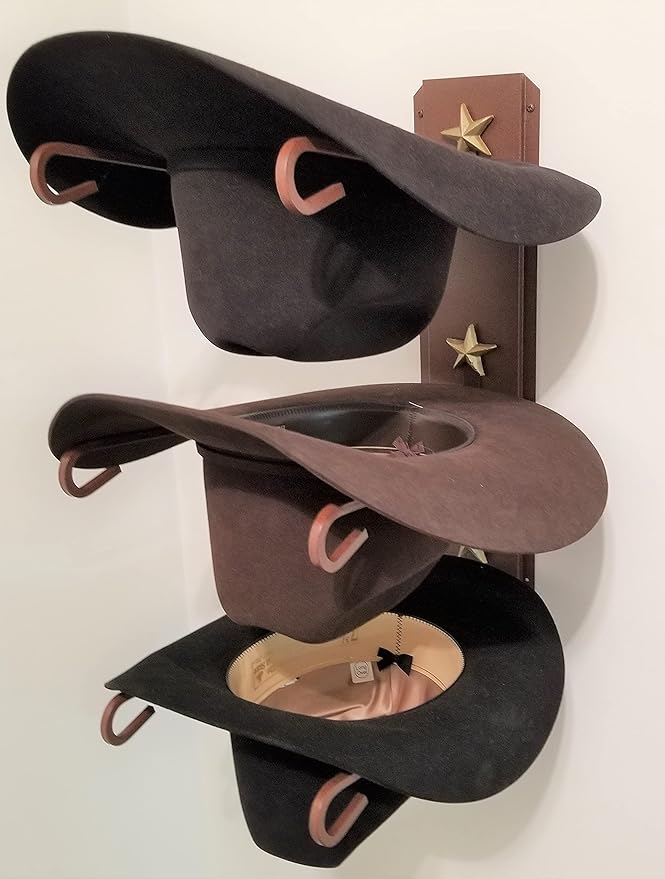 American Made Cowboy Hat Holder Rust with Gold Stars