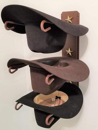 American Made Cowboy Hat Holder Rust with Gold Stars