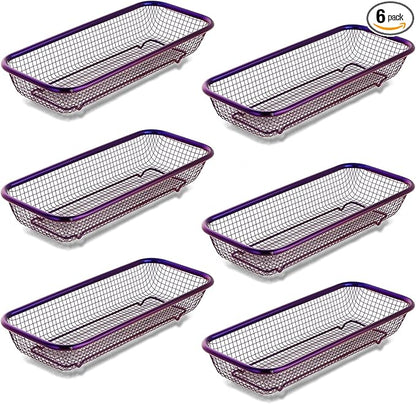 Buyer Star Stainless Steel Cutlery Drawer Organizer Pack of 6, Purple Mesh Storage Baskets with 4 Triangle Racks, Stackable Utensil Holder for Holding Flatware Kitchen Utensil