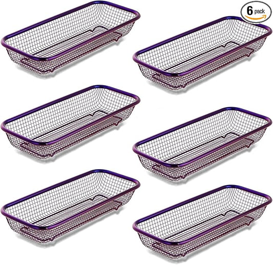 Buyer Star Stainless Steel Cutlery Drawer Organizer Pack of 6, Purple Mesh Storage Baskets with 4 Triangle Racks, Stackable Utensil Holder for Holding Flatware Kitchen Utensil