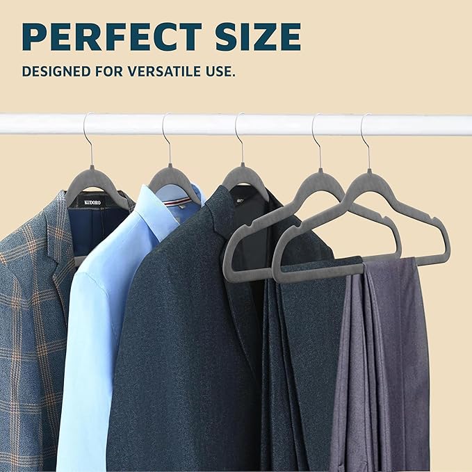 Lifemaster Velvet Non-Slip Hangers - 20 Pieces Non-Slip Coat Hanger Set with 360° Swivel Hook, Space-Saving, Sleek Design, Keep Closet Organized, Smooth Velvet Finish, Lightweight Construction - Gray