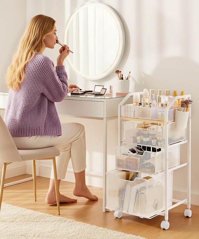 Homde Rolling Makeup Organizer with Drawers: Skincare Storage Cart with Wheels for Home Bedroom Vanity - Cosmetic Display Holder for Beauty Enthusiasts Makeup Artists
